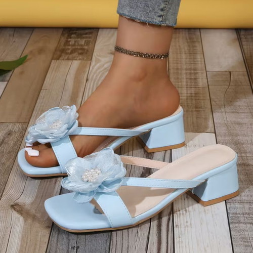 Blue sandals with flower decoration, size 40.5, new