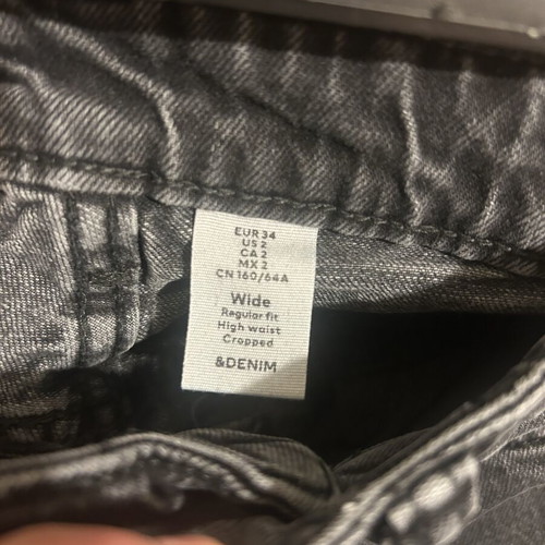 H&M black jeans wide leg high waist cropped like new, size XS