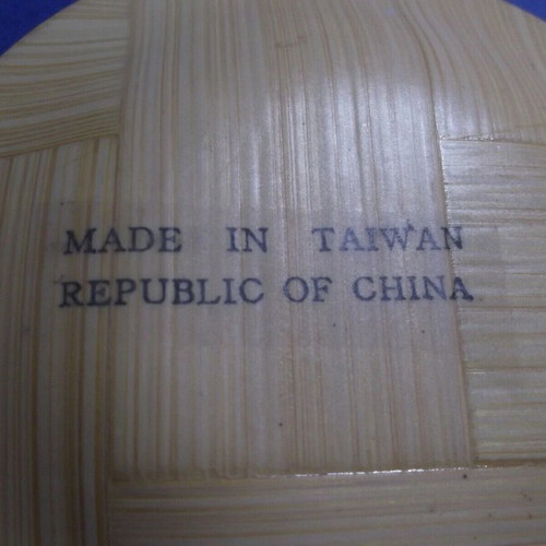 Bamboo coasters used, set of 6, hand-painted vintage from Taiwan