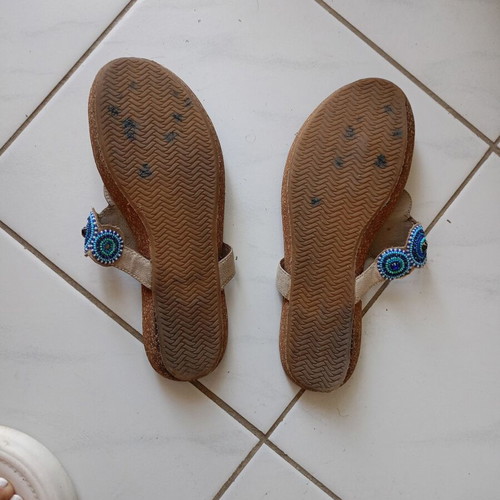 Beaded leather sandals used, size 38, blue and turquoise