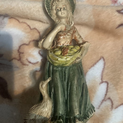 Vintage chalkware Goose Girl figurine, 70s, hand painted