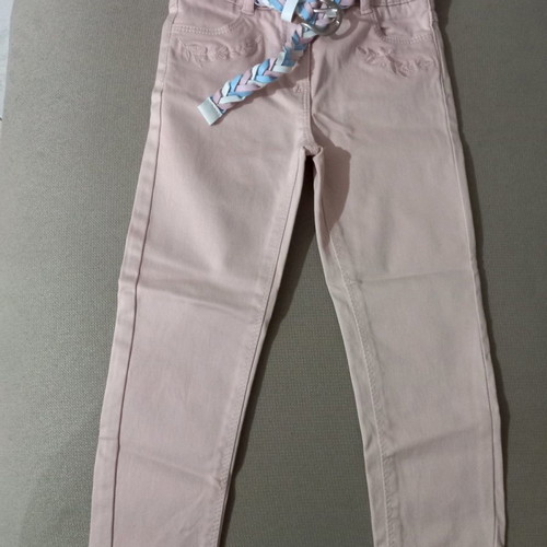 Pastel pink pants new with leather belt and embroidered flowers for 3 years old