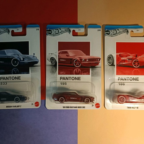 Hot Wheels Silver Pantone bundle of 3 new: Nissan Fairlady Z, 69' Ford Mustang Boss 302, Twin Mill III