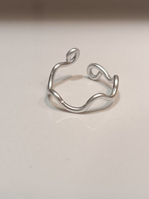 Waves ring adjustable handmade, silver color