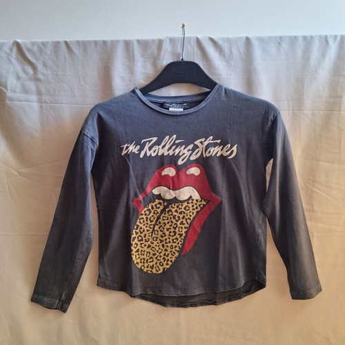 Zara Kids Rolling Stones long sleeve top with leopard print, size 8