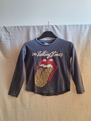 Zara Kids Rolling Stones long sleeve top with leopard print, size 8