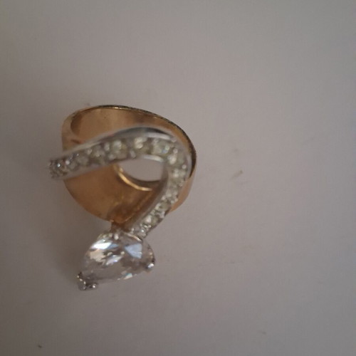 Vintage Atelier Statement Ring No54 Like New, Two-Tone with White Stones
