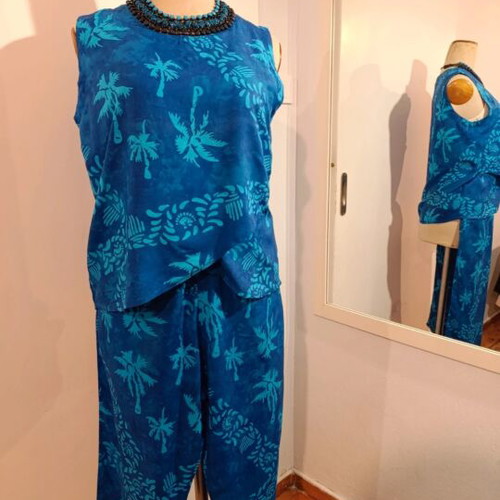 Summer women's set with batik fabric, handmade, size M