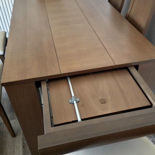 Modern solid oak dining set with 6 chairs and buffet with mirror