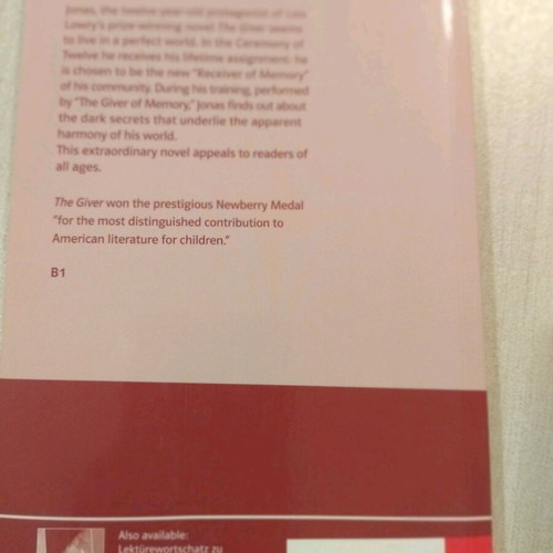 The Giver book used, young adult fiction by Lois Lowry