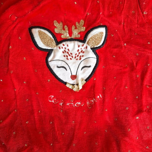 Red velour baby romper like new with deer design