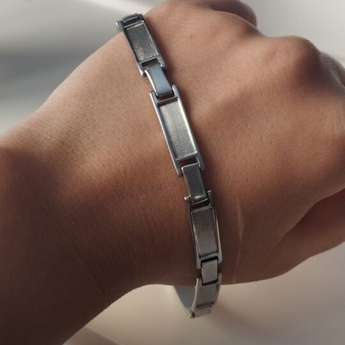 Silver 925 Unisex Bracelet with Rectangular Links, matte and glossy finish