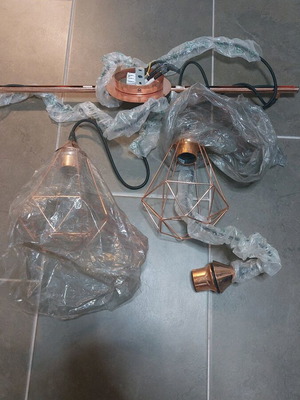 Triple bronze ceiling light new, missing one shade