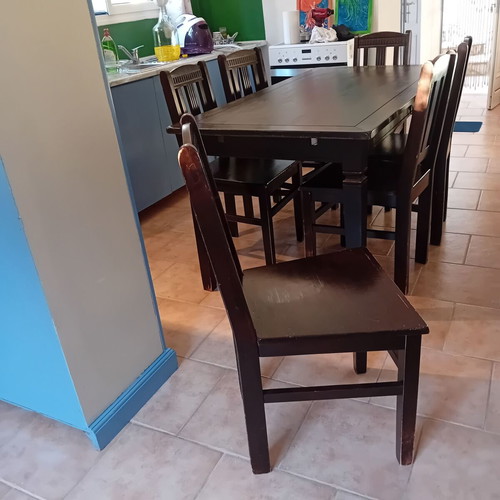 Wooden dining set black color used, table 85x160 cm with 6 chairs