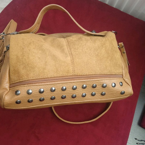Tan Suede Shoulder Bag with Studs Like New