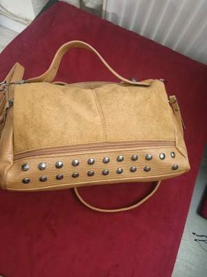 Tan Suede Shoulder Bag with Studs Like New