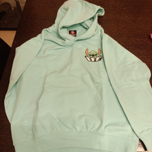 Stitch hoodie like new, size 9-11 years, light green