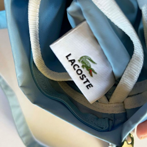 Lacoste shoulder bag vintage used, white and turquoise, waterproof fabric