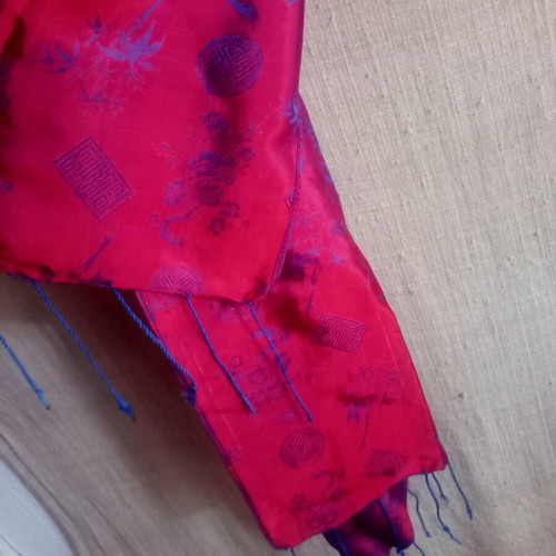 Chinese silk scarf like new, deep red and purple, 156x45cm