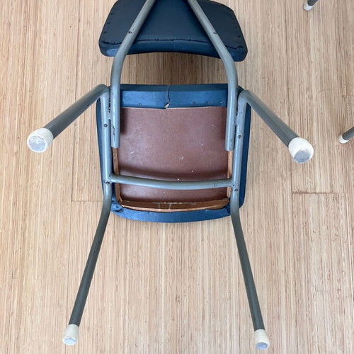 Metal chairs used, set of 3 with vinyl upholstery