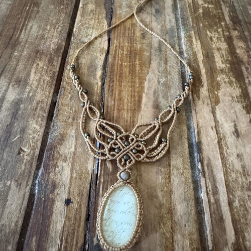 Statement macrame necklace choker with brass beads and vintage element new
