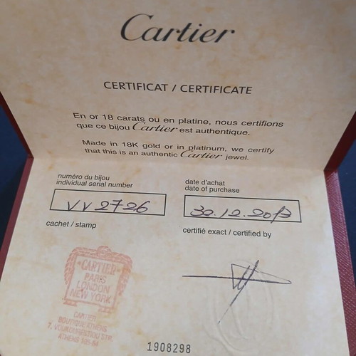 Cartier jewelry certificate like new
