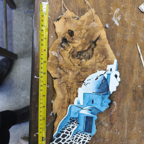 Wood artwork from olive root inspired by Santorini, new