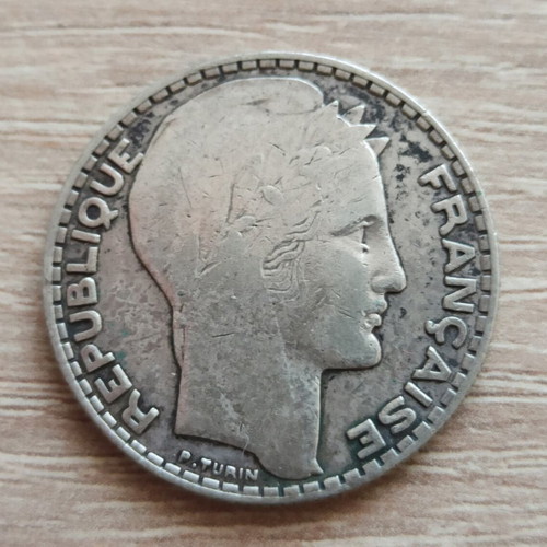 10 Francs 1933 silver (.680) coin used, France