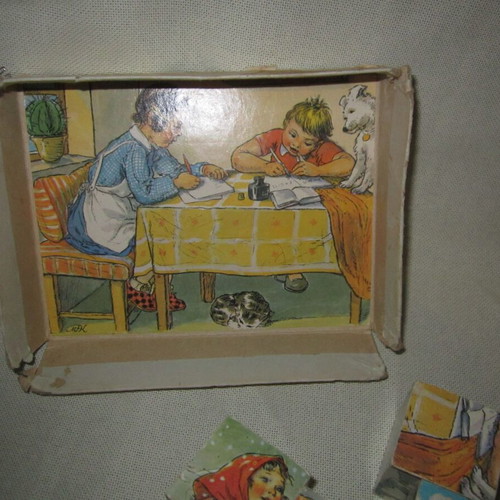 Vintage wooden cube puzzle used, 6 images by Marie Fischerova-Kvechova