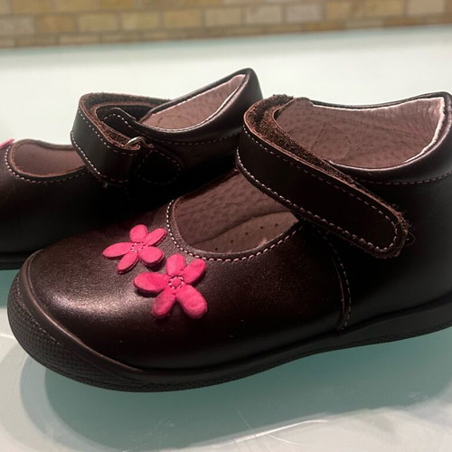 Mouger girls' ballerina shoes new, size 23, brown with fuchsia flowers