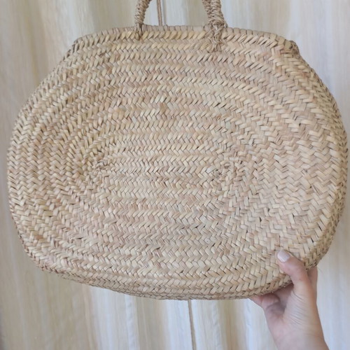 Straw beach bag round type, like new, beige, handmade from Morocco