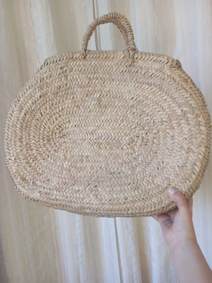 Straw beach bag round type, like new, beige, handmade from Morocco