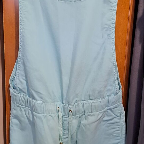 Zara Trafaluc Mint Aqua Blue Sleeveless Drawstring Overall Jumpsuit, Size XS