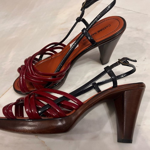 Costume National Wooden Heel Sandals like new, size 39, black and burgundy