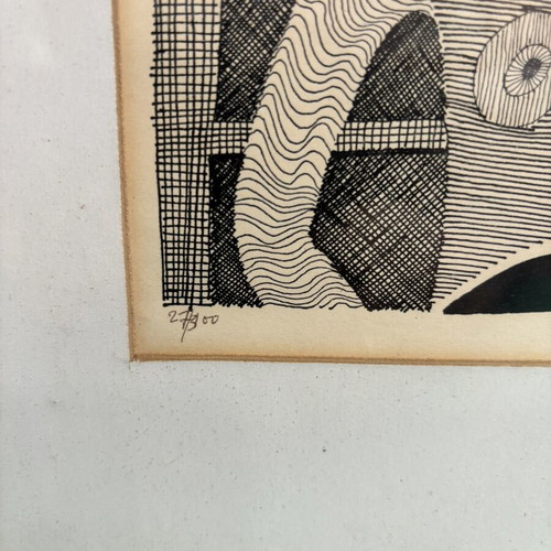 Old woodcut used, numbered 27/300, framed 39x31 cm
