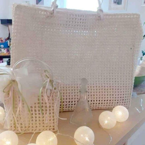 Baptism bag set like new, large straw bag and small pouch