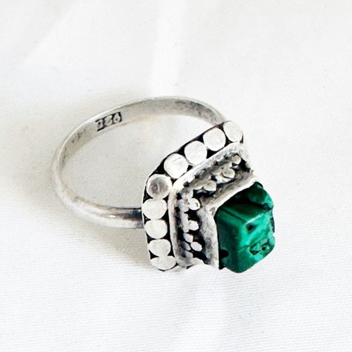 Vintage Silver 925 Ring with Natural Malachite Used