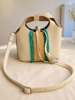 Callista Mini Bag like new, leather with raffia and turquoise details