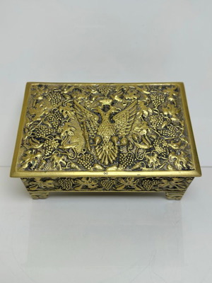 Vintage bronze box with Byzantine double-headed eagle used
