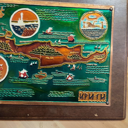 Vintage chalcography with Crete theme AETHRA used