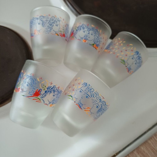 Collectible set of 5 matte glass shot glasses by Giorgos Stathopoulos new