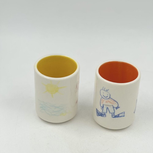 Hand decorated ceramic cup set with summer story, new