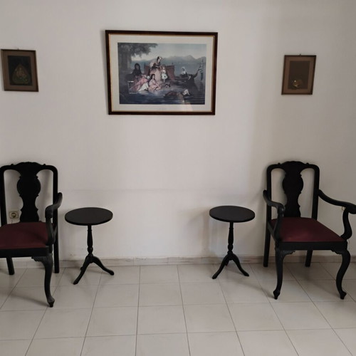 Armchairs and tables used, solid wood, 1960s, velvet upholstery