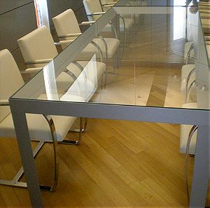 Καρέκλες Knol Brno με λευκό δέρμα σετ 6, με συνεδριακό τραπέζι