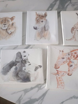 Canvas paintings like new, pack of 5, 20x16cm each