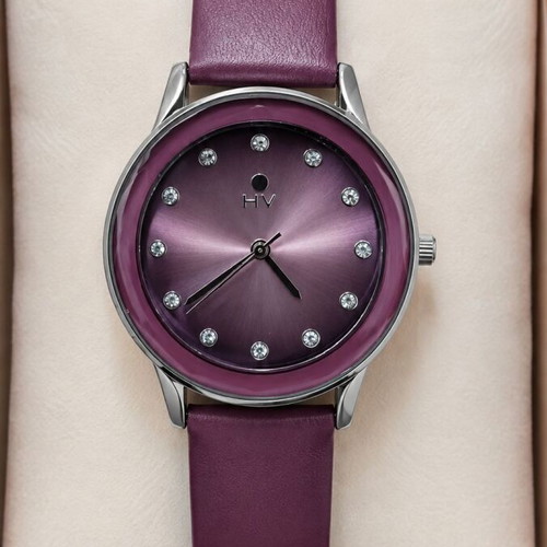 Helena Vera women's wristwatch with Seiko movement, purple and silver