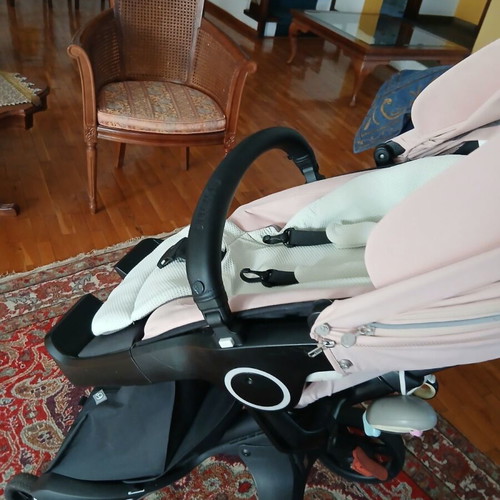 Stokke limited edition baby stroller used, soft pink with pistachio details
