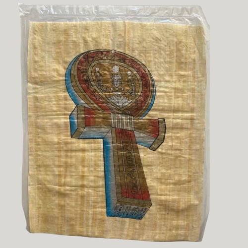 Egyptian Papyrus Ankh Cross with Hieroglyphs and Deities new