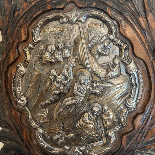 Vildiridis Silver Nativity Icon, Handmade Wood Carving