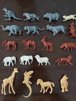 Biokonto vintage jungle and farm animal figures used, set of 20, Greek made